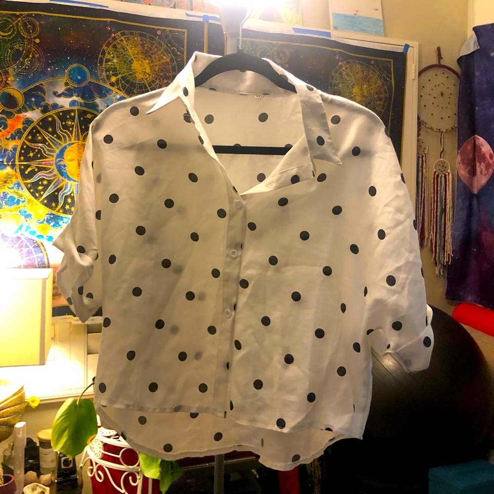 Poka Dot Crop Collared shirt